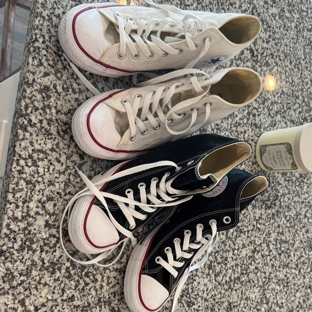 Converse Black and White High Top Sneakers 2 pair size 9 women wedge sneakers